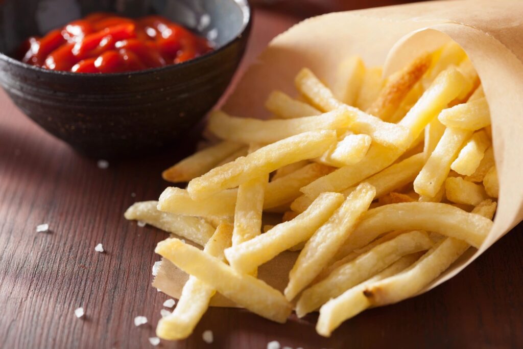 French fries are high in acrylamide due to the cooking process.